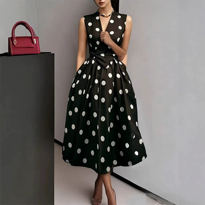 📢📢50% OFF !! ⏰Women's Polka Dot Sleeveless V-Neck Dress