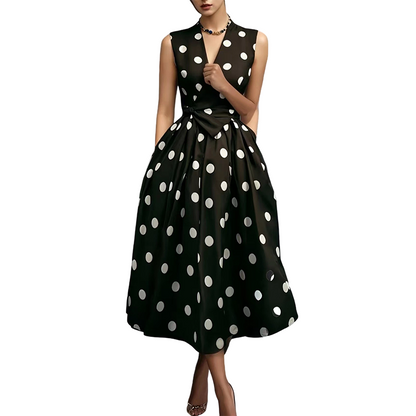 📢📢50% OFF !! ⏰Women's Polka Dot Sleeveless V-Neck Dress