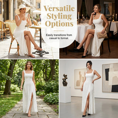 🏆LAST DAY SALE 50% OFF🔥Women's Sleeveless Square Neck Split Maxi Dress