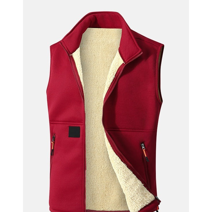 Men's Fleece-Lined Padded Zipper Vest — Warm Sleeveless Gilet for Fall & Winter