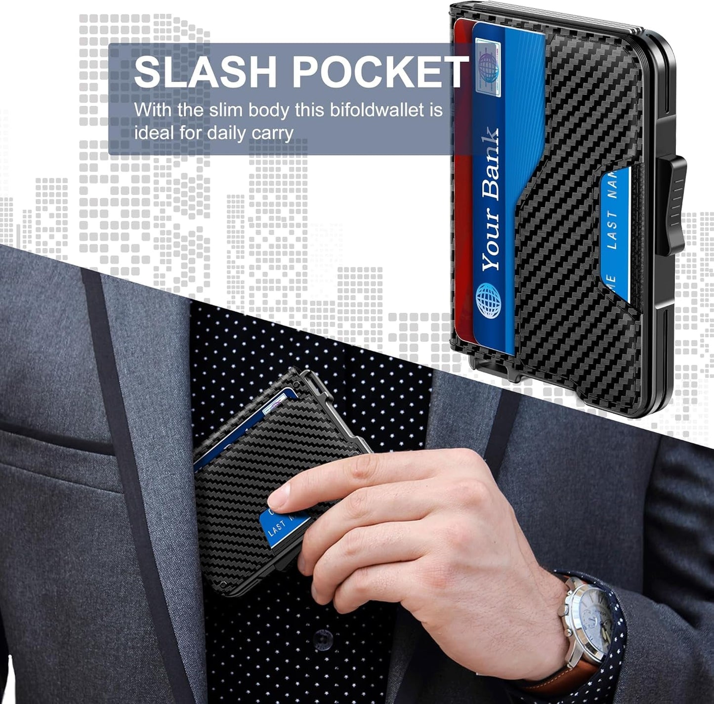 Slim RFID Wallet for Men | Minimalist Pop-Up Card Holder with Cash Slot
