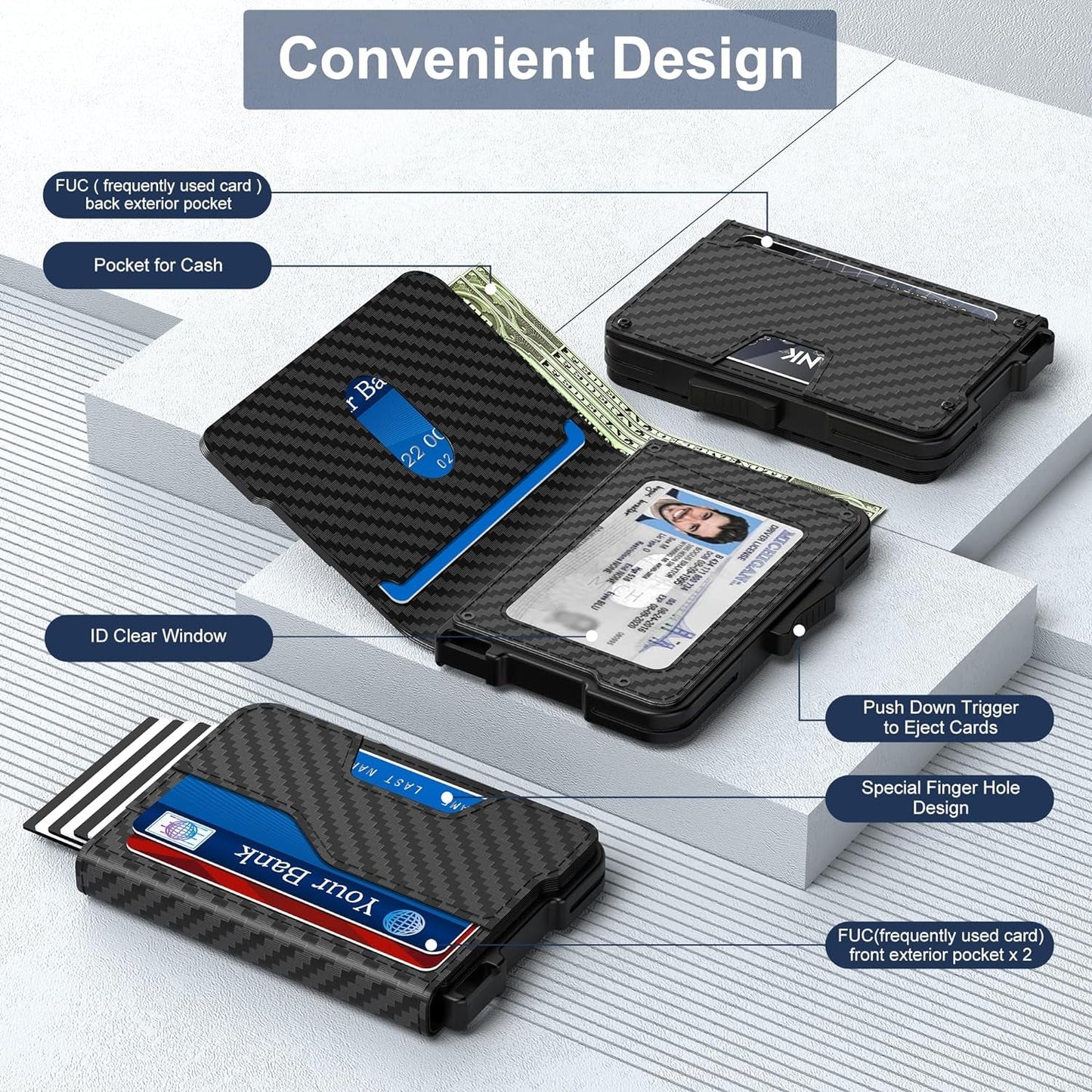 Slim RFID Wallet for Men | Minimalist Pop-Up Card Holder with Cash Slot