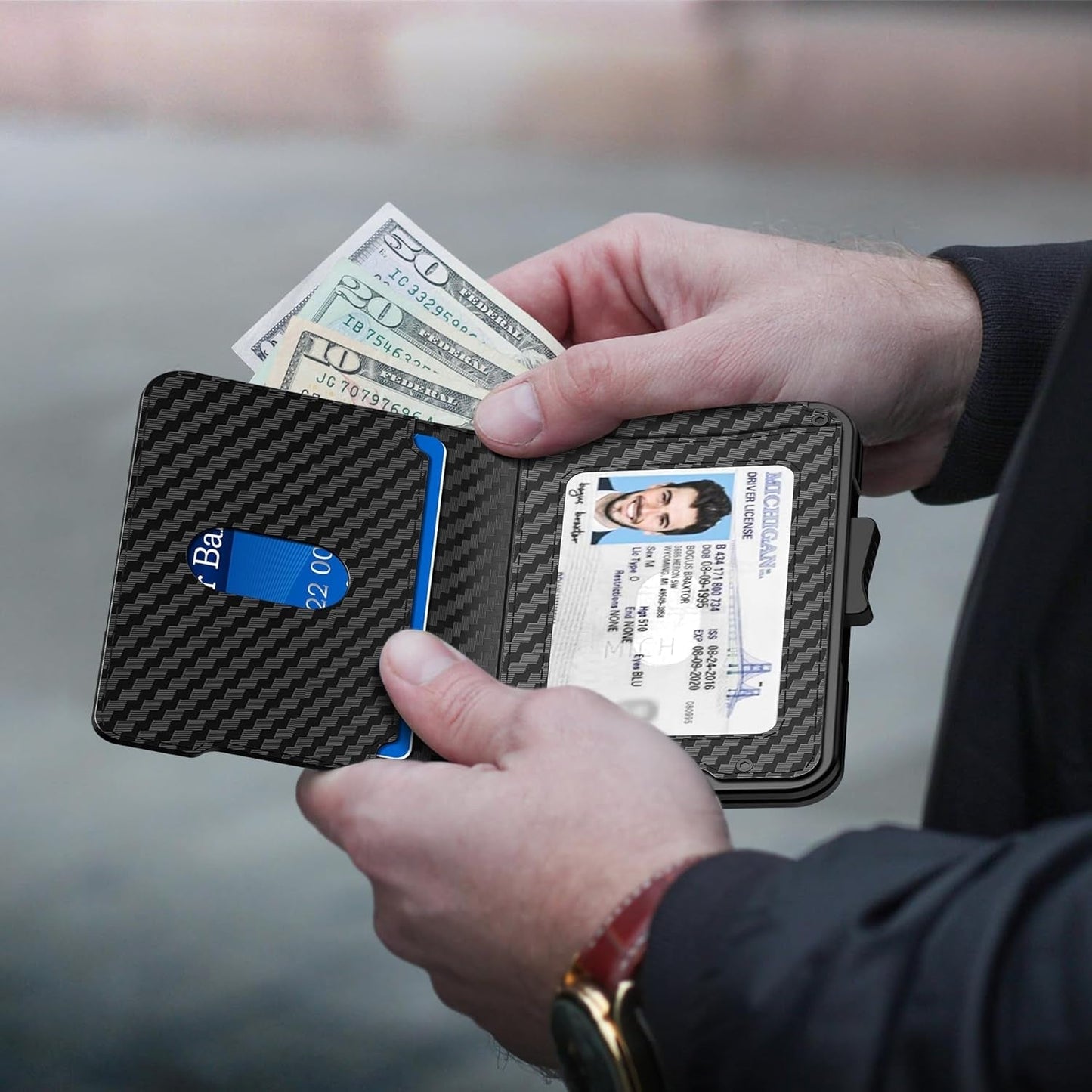 Slim RFID Wallet for Men | Minimalist Pop-Up Card Holder with Cash Slot